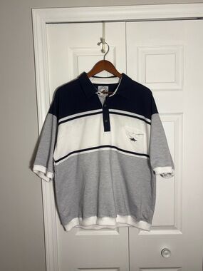 Vtg Greenline International Men's 2XL Navy/White Striped Golf Polo Shirt